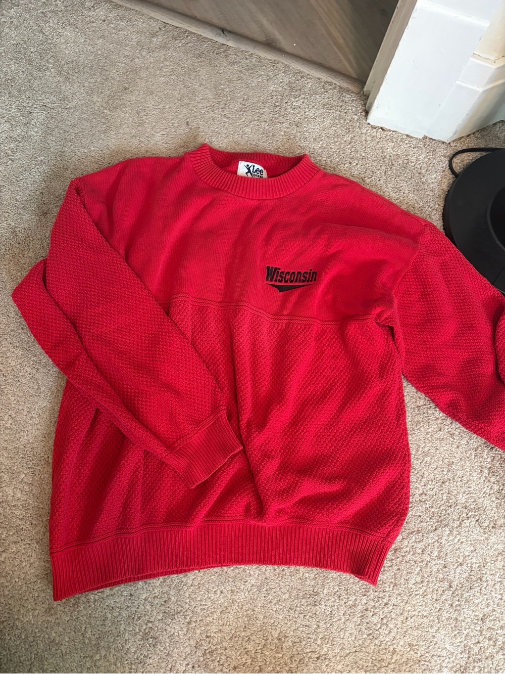 Lee Red 'Wisconsin' Crewneck Sweater - Vintage